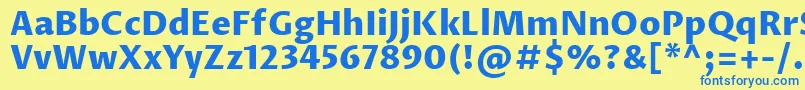 フォントProzalibreExtrabold – 青い文字が黄色の背景にあります。