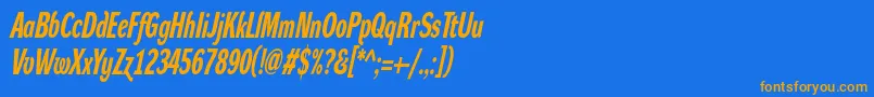 フォントDynagroteskrxcBolditalic – オレンジ色の文字が青い背景にあります。