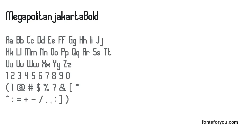 A fonte MegapolitanjakartaBold – alfabeto, números, caracteres especiais