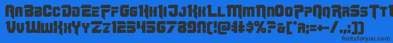 Omegaforce12-Schriftart – Schwarze Schriften auf blauem Hintergrund