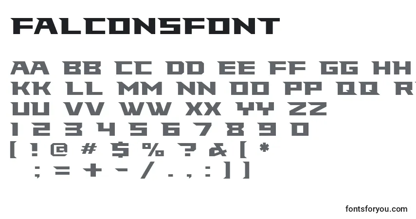Falconsfont-fontti – aakkoset, numerot, erikoismerkit
