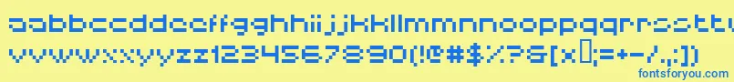 フォントHiskyflipperlow – 青い文字が黄色の背景にあります。