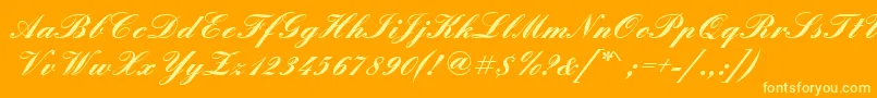 EnglischeschtBold-Schriftart – Gelbe Schriften auf orangefarbenem Hintergrund