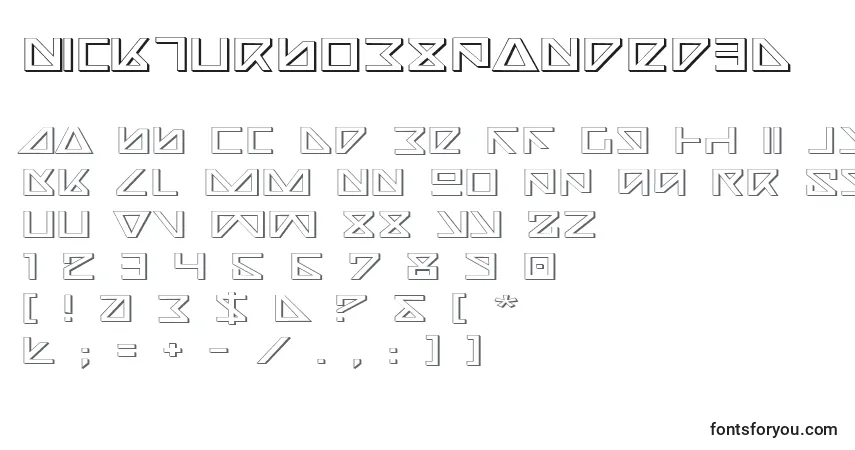 Schriftart NickTurboExpanded3D – Alphabet, Zahlen, spezielle Symbole