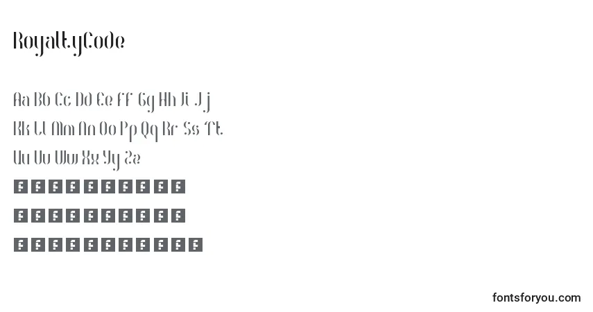 A fonte RoyaltyCode – alfabeto, números, caracteres especiais