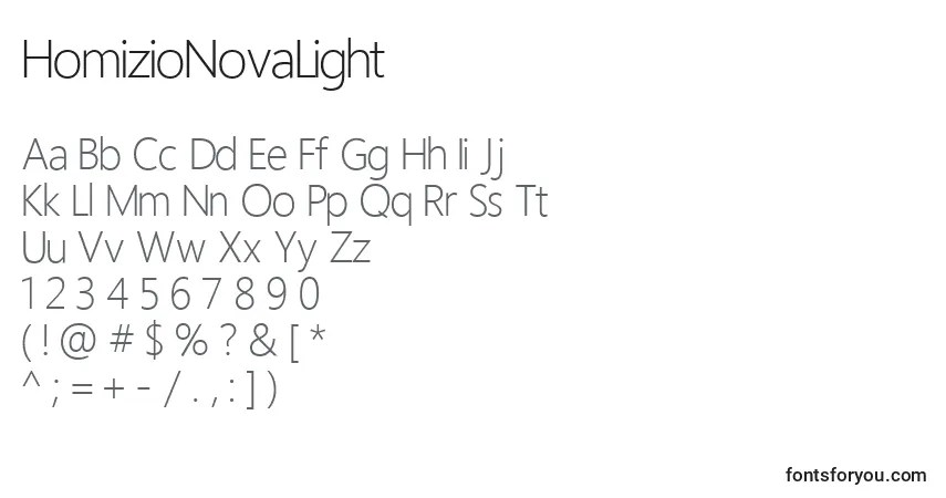 Fuente HomizioNovaLight - alfabeto, números, caracteres especiales