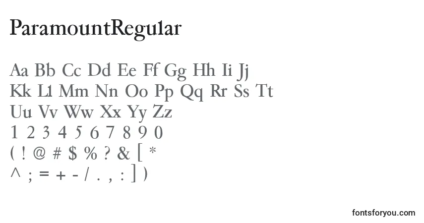 A fonte ParamountRegular – alfabeto, números, caracteres especiais