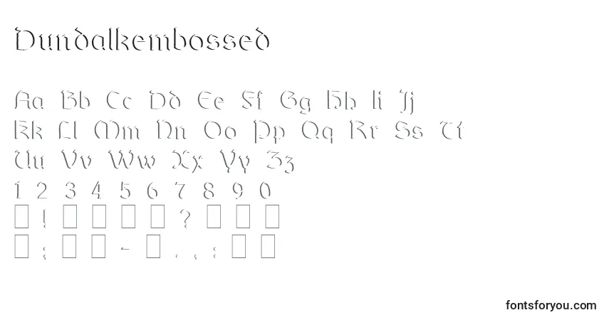 Czcionka Dundalkembossed – alfabet, cyfry, specjalne znaki
