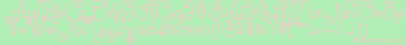 XiomaraScript-fontti – vaaleanpunaiset fontit vihreällä taustalla