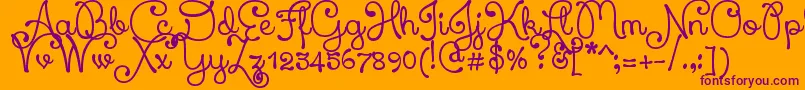 XiomaraScript-Schriftart – Violette Schriften auf orangefarbenem Hintergrund