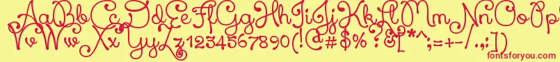 XiomaraScript-fontti – punaiset fontit keltaisella taustalla