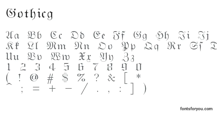 Czcionka Gothicg – alfabet, cyfry, specjalne znaki
