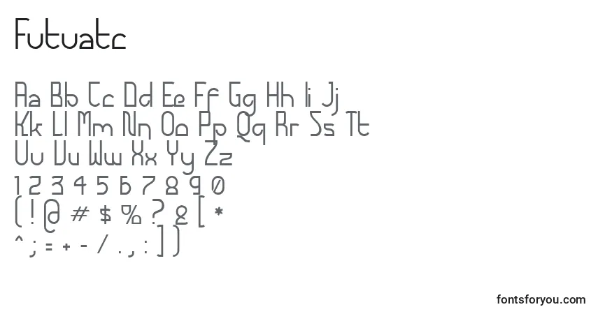 A fonte Futuatc – alfabeto, números, caracteres especiais