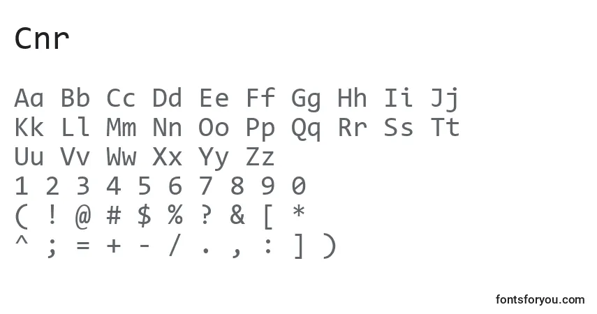 Schriftart Cnr – Alphabet, Zahlen, spezielle Symbole