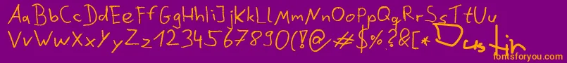 フォントDustinScribble – 紫色の背景にオレンジのフォント