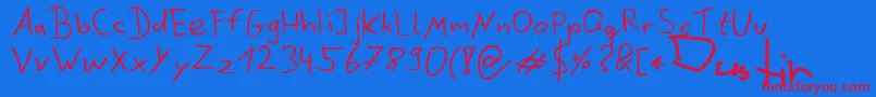 DustinScribble-Schriftart – Rote Schriften auf blauem Hintergrund