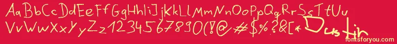 DustinScribble Font – Yellow Fonts on Red Background