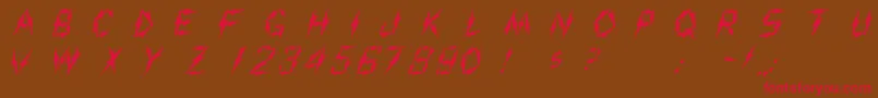 フォントShiveree – 赤い文字が茶色の背景にあります。
