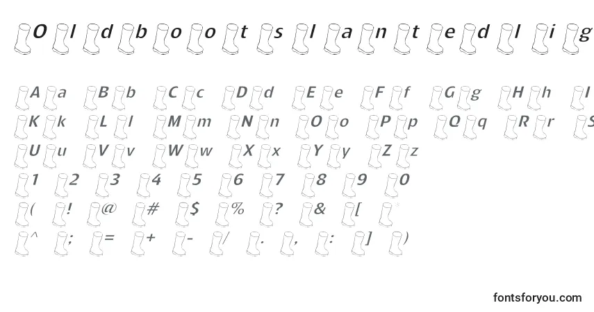 Czcionka Oldbootslantedlight – alfabet, cyfry, specjalne znaki