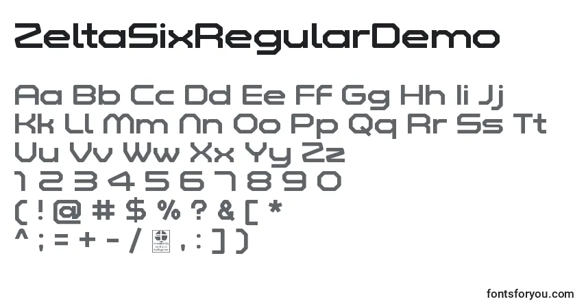 ZeltaSixRegularDemo-fontti – aakkoset, numerot, erikoismerkit