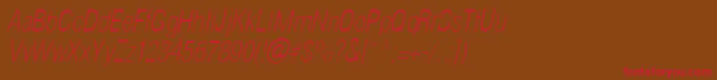 HelioscondthinItalic Font – Red Fonts on Brown Background