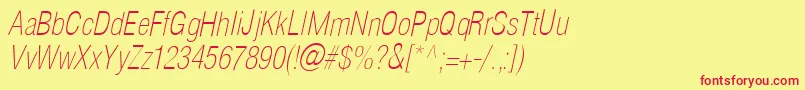 HelioscondthinItalic Font – Red Fonts on Yellow Background