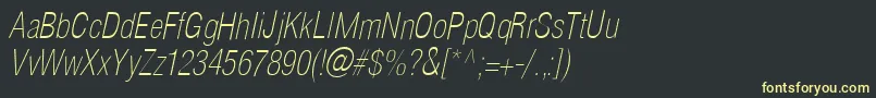 Fonte HelioscondthinItalic – fontes amarelas em um fundo preto
