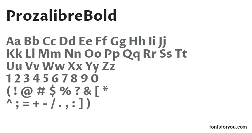 Czcionka ProzalibreBold – alfabet, cyfry, specjalne znaki