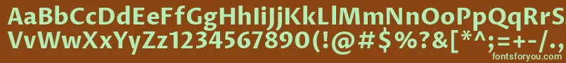 フォントProzalibreBold – 緑色の文字が茶色の背景にあります。