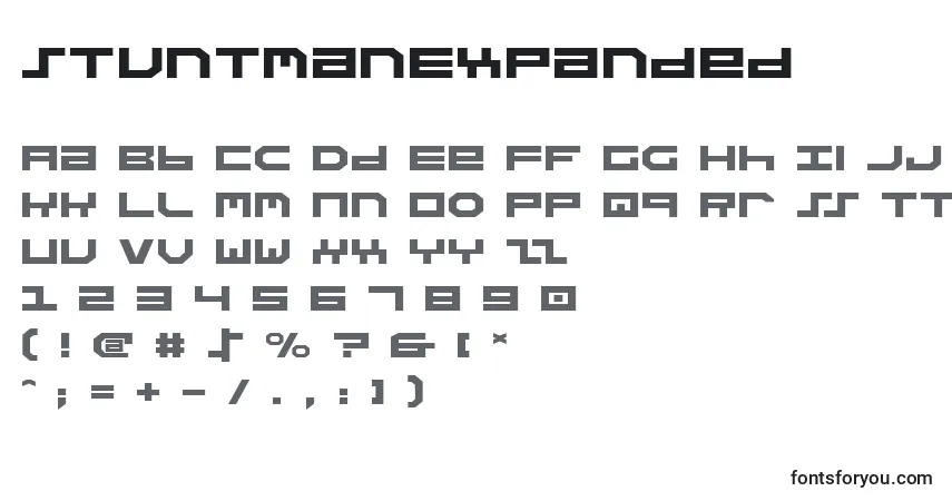 Czcionka StuntmanExpanded – alfabet, cyfry, specjalne znaki