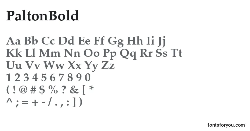 A fonte PaltonBold – alfabeto, números, caracteres especiais