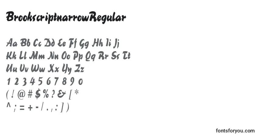 Czcionka BrookscriptnarrowRegular – alfabet, cyfry, specjalne znaki