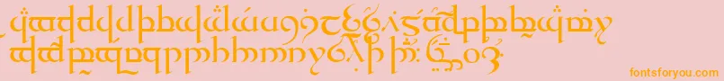 フォントTengwarQuenyaMedium – オレンジの文字がピンクの背景にあります。