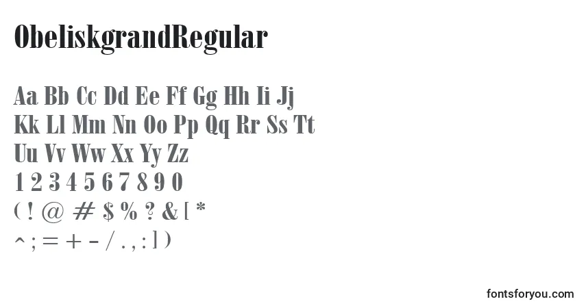 A fonte ObeliskgrandRegular – alfabeto, números, caracteres especiais