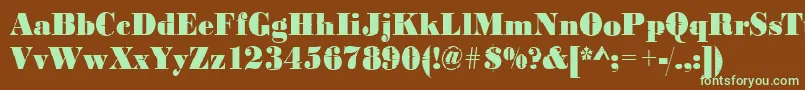 フォントBodoniinkjet2Regular – 緑色の文字が茶色の背景にあります。