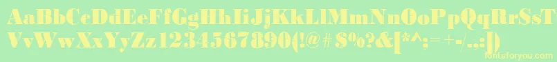 フォントBodoniinkjet2Regular – 黄色の文字が緑の背景にあります