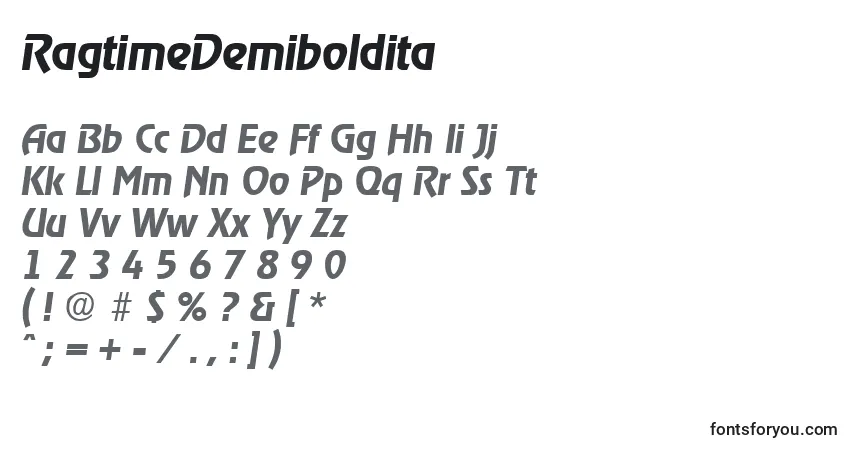 Шрифт RagtimeDemiboldita – алфавит, цифры, специальные символы