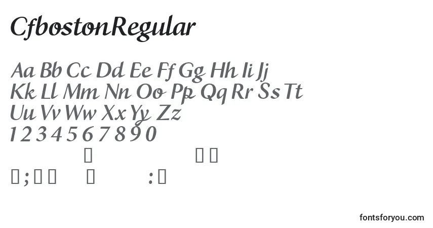 Schriftart CfbostonRegular – Alphabet, Zahlen, spezielle Symbole