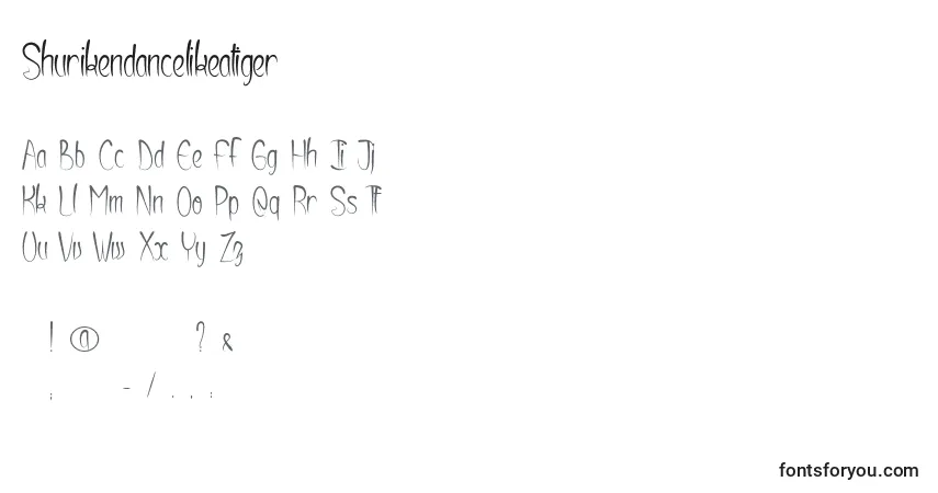 Шрифт Shurikendancelikeatiger – алфавит, цифры, специальные символы