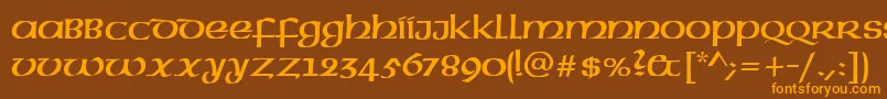 フォントUncialRegular – オレンジ色の文字が茶色の背景にあります。