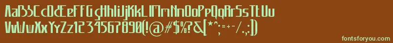フォントCarannorov – 緑色の文字が茶色の背景にあります。
