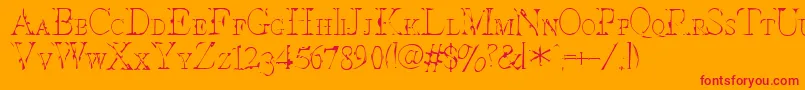 InterimSmallcaps-Schriftart – Rote Schriften auf orangefarbenem Hintergrund