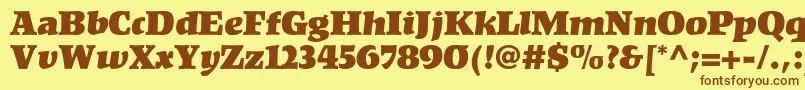 フォントKompaktltstd – 茶色の文字が黄色の背景にあります。