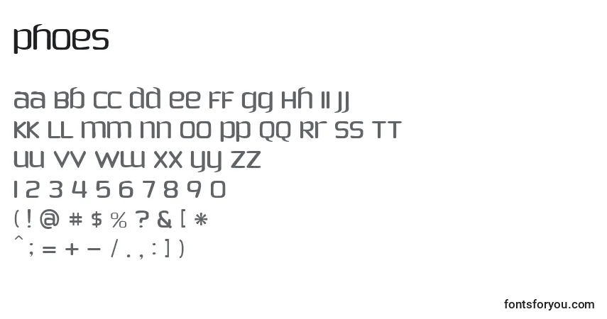Czcionka Phoes – alfabet, cyfry, specjalne znaki