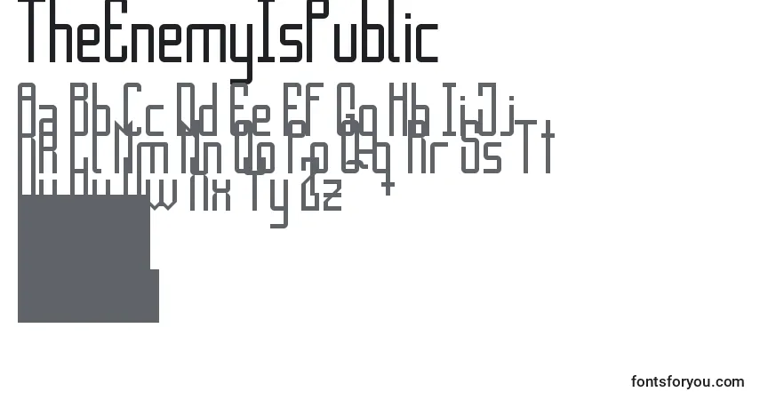 Schriftart TheEnemyIsPublic – Alphabet, Zahlen, spezielle Symbole