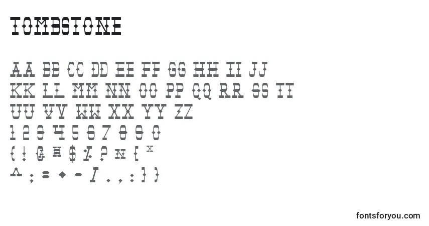 Czcionka Tombstone – alfabet, cyfry, specjalne znaki