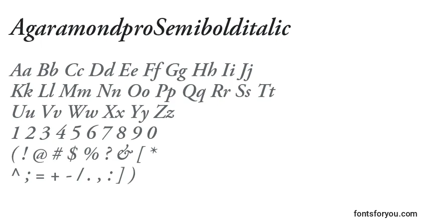 Czcionka AgaramondproSemibolditalic – alfabet, cyfry, specjalne znaki