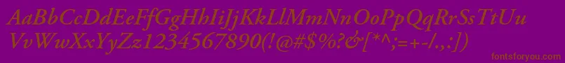 AgaramondproSemibolditalic-Schriftart – Braune Schriften auf violettem Hintergrund