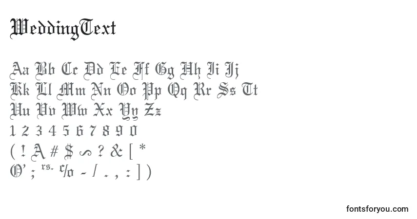 A fonte WeddingText – alfabeto, números, caracteres especiais