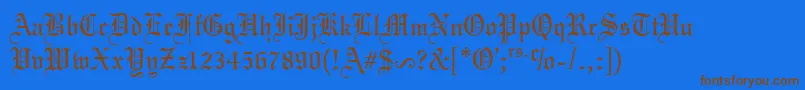 フォントWeddingText – 茶色の文字が青い背景にあります。